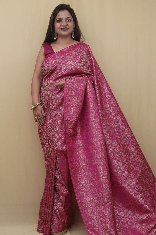 Exquisite Pink Banarasi Silk Tanchui Jamawar Brocade Saree - Perfect for Special Occasions
