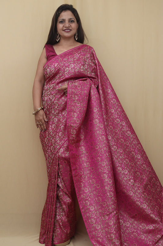 Exquisite Pink Banarasi Silk Tanchui Jamawar Brocade Saree - Perfect for Special Occasions - Luxurion World
