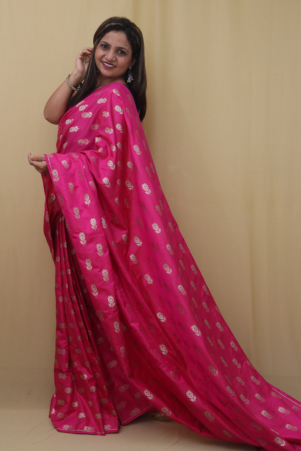 Shop Pink Banarasi Silk Saree - Luxurion World