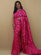 Shop Pink Banarasi Silk Saree - Luxurion World