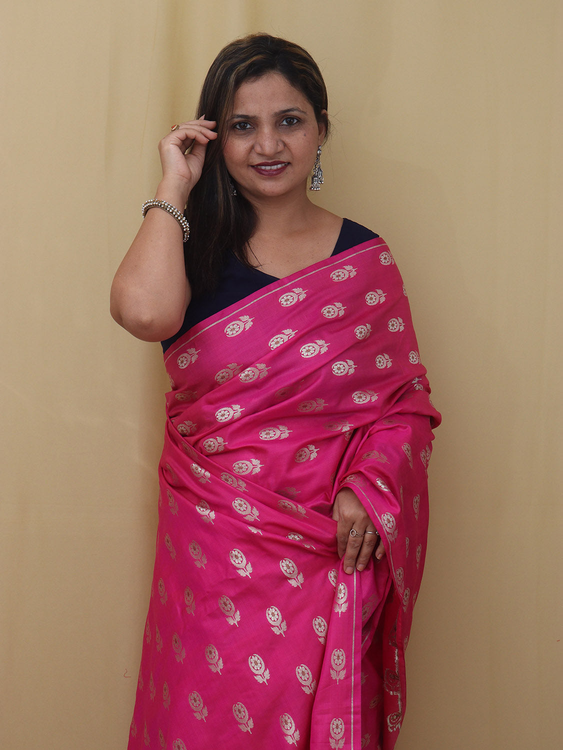 Shop Pink Banarasi Silk Saree - Luxurion World