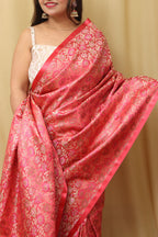 Elegant Pink Banarasi Silk Tanchui Jamawar Saree - Luxurion World
