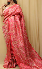 Elegant Pink Banarasi Silk Tanchui Jamawar Saree - Luxurion World