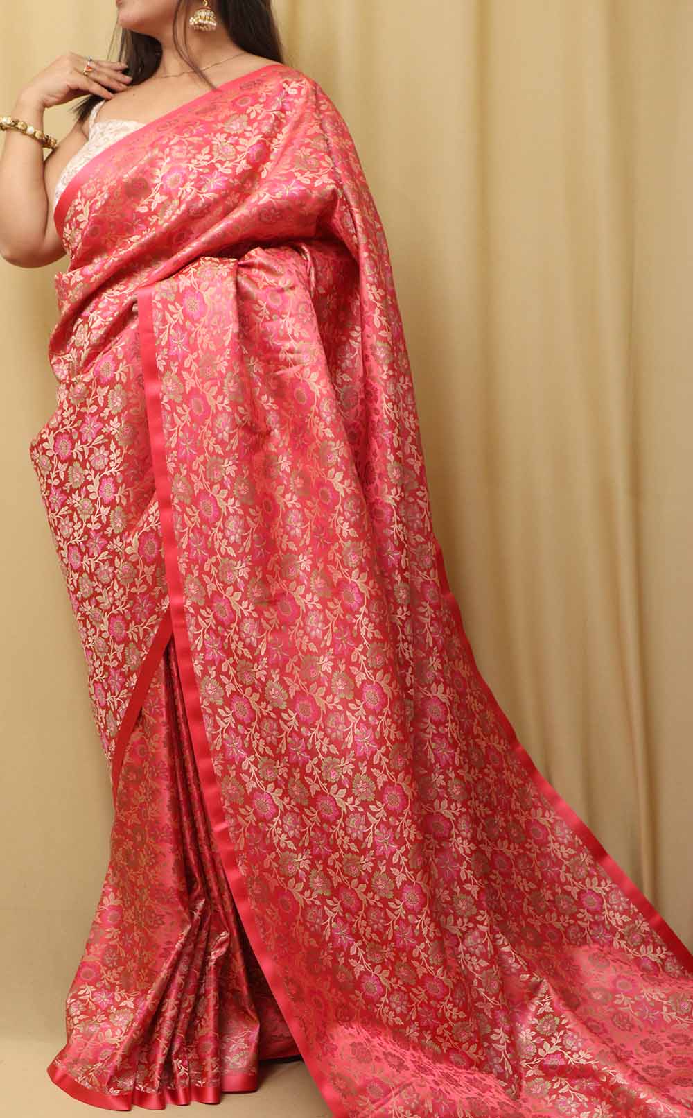 Elegant Pink Banarasi Silk Tanchui Jamawar Saree - Luxurion World