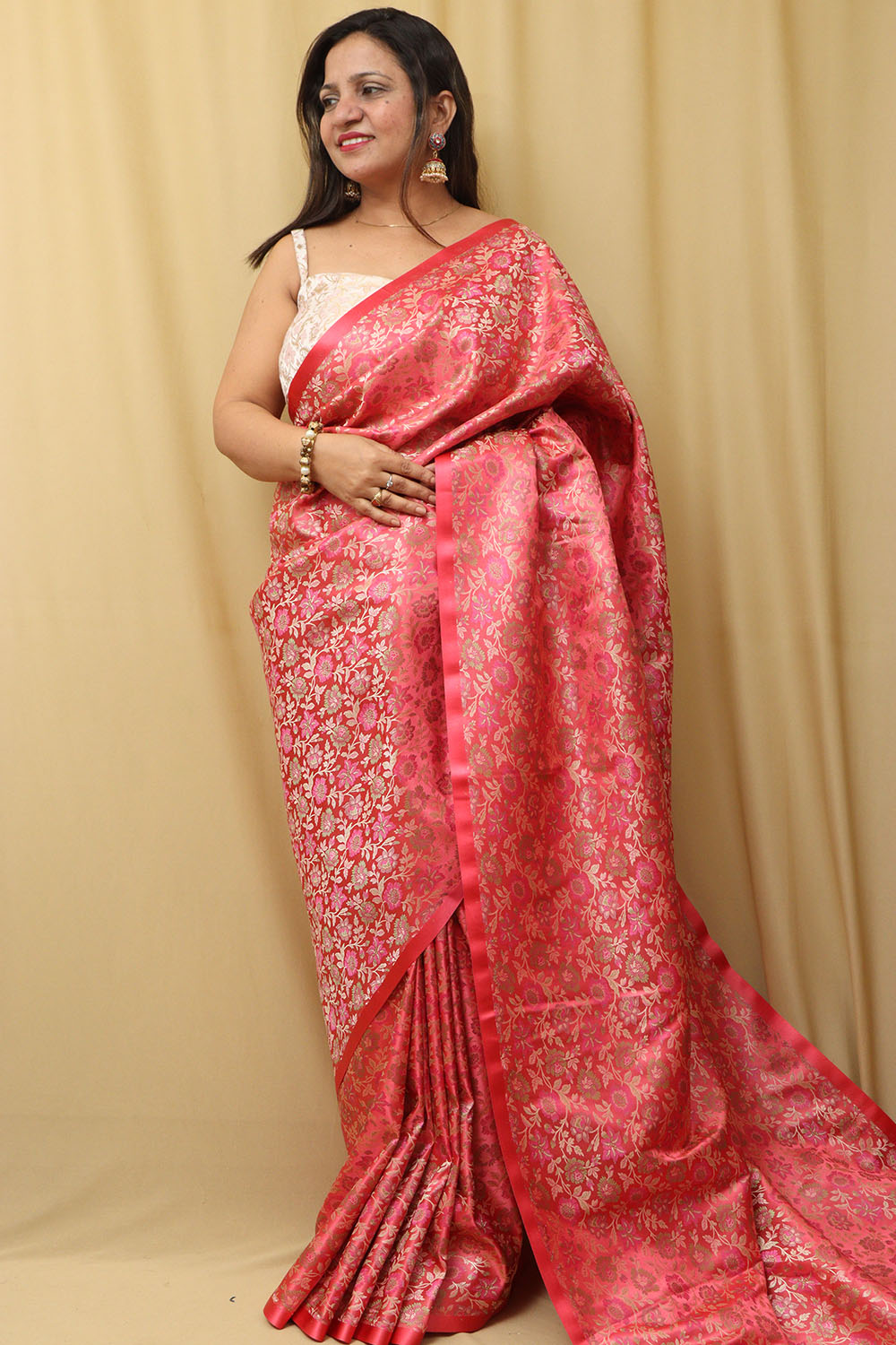 Elegant Pink Banarasi Silk Tanchui Jamawar Saree - Luxurion World