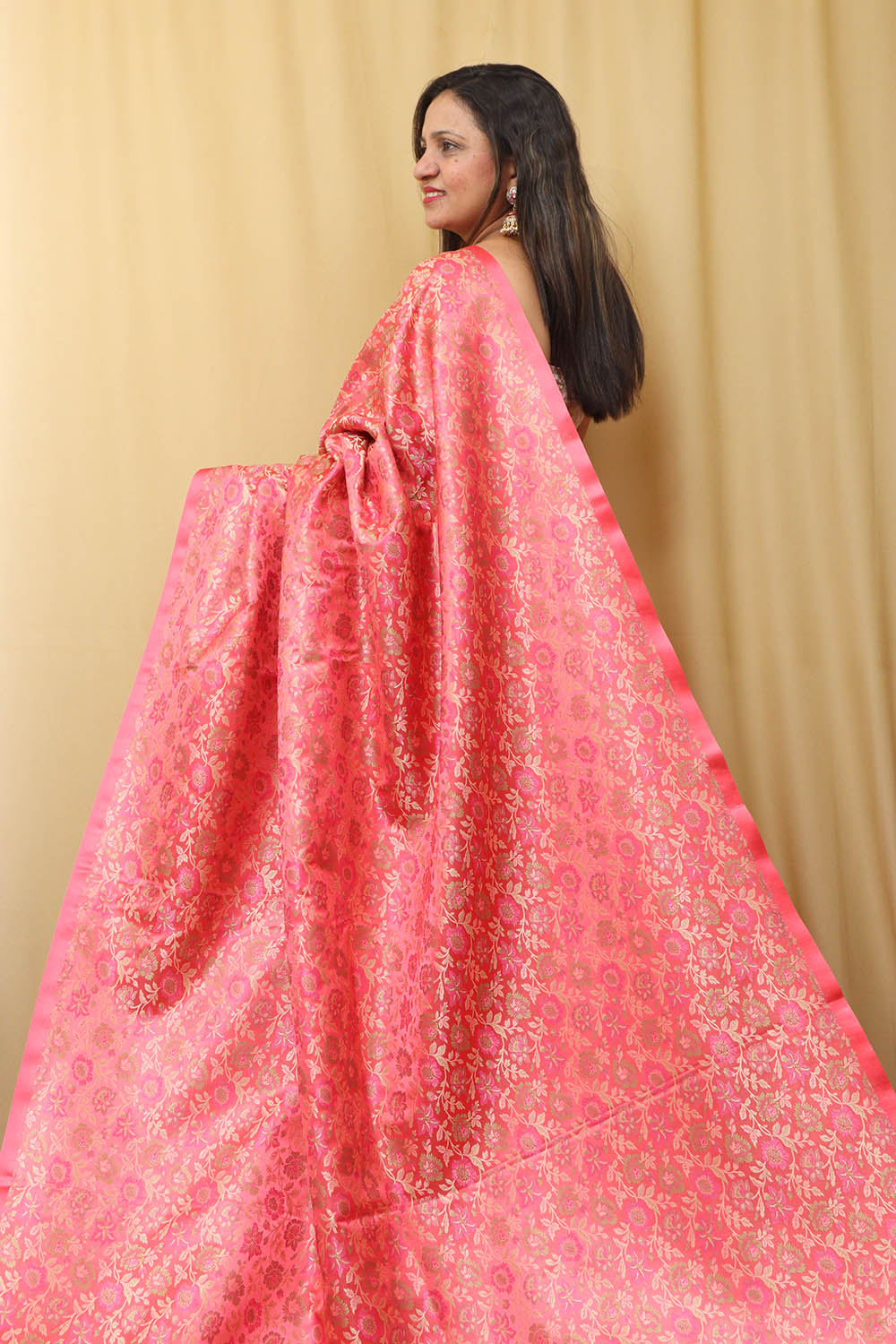 Elegant Pink Banarasi Silk Tanchui Jamawar Saree - Luxurion World