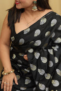 Exquisite Black Banarasi Silk Sona Roopa Saree: Timeless Elegance - Luxurion World