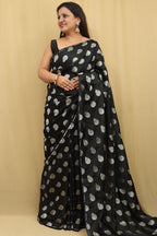 Exquisite Black Banarasi Silk Sona Roopa Saree: Timeless Elegance - Luxurion World