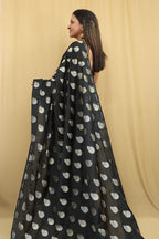 Exquisite Black Banarasi Silk Sona Roopa Saree: Timeless Elegance - Luxurion World
