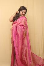 Pink Plain Tissue Katan Silk Saree - Luxurion World