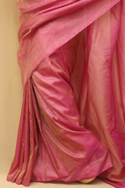 Pink Plain Tissue Katan Silk Saree - Luxurion World