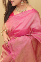 Pink Plain Tissue Katan Silk Saree - Luxurion World