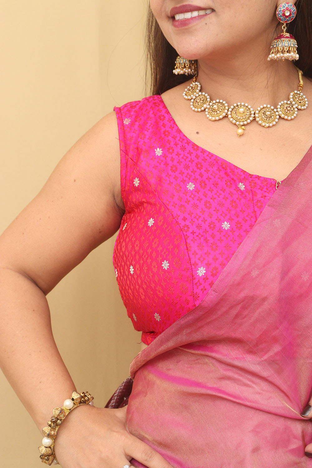 Pink Plain Tissue Katan Silk Saree - Luxurion World