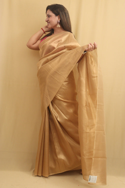 Golden Plain Tissue Saree - Luxurion World