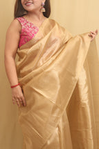 Golden Plain Tissue Saree - Luxurion World