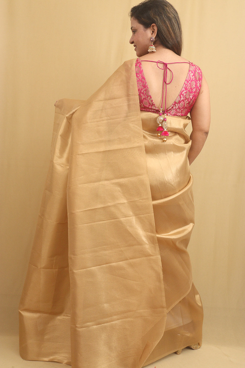 Golden Plain Tissue Saree - Luxurion World