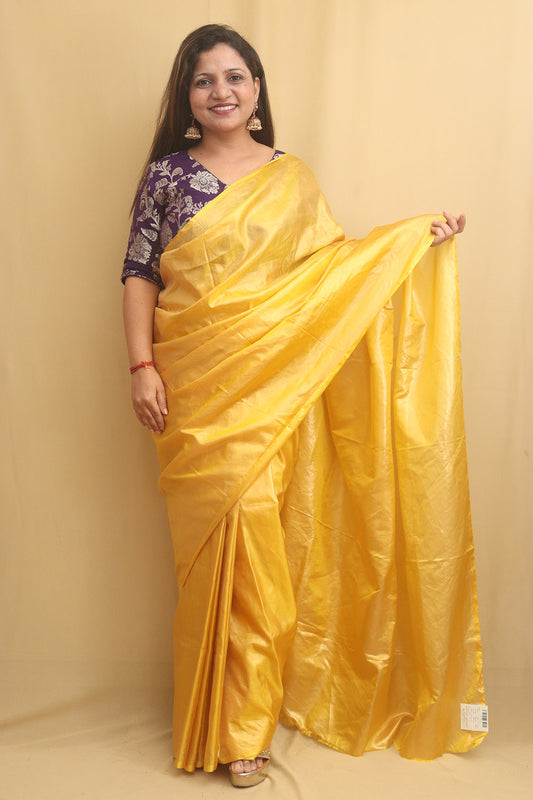 Yellow Plain Tissue Saree - Luxurion World