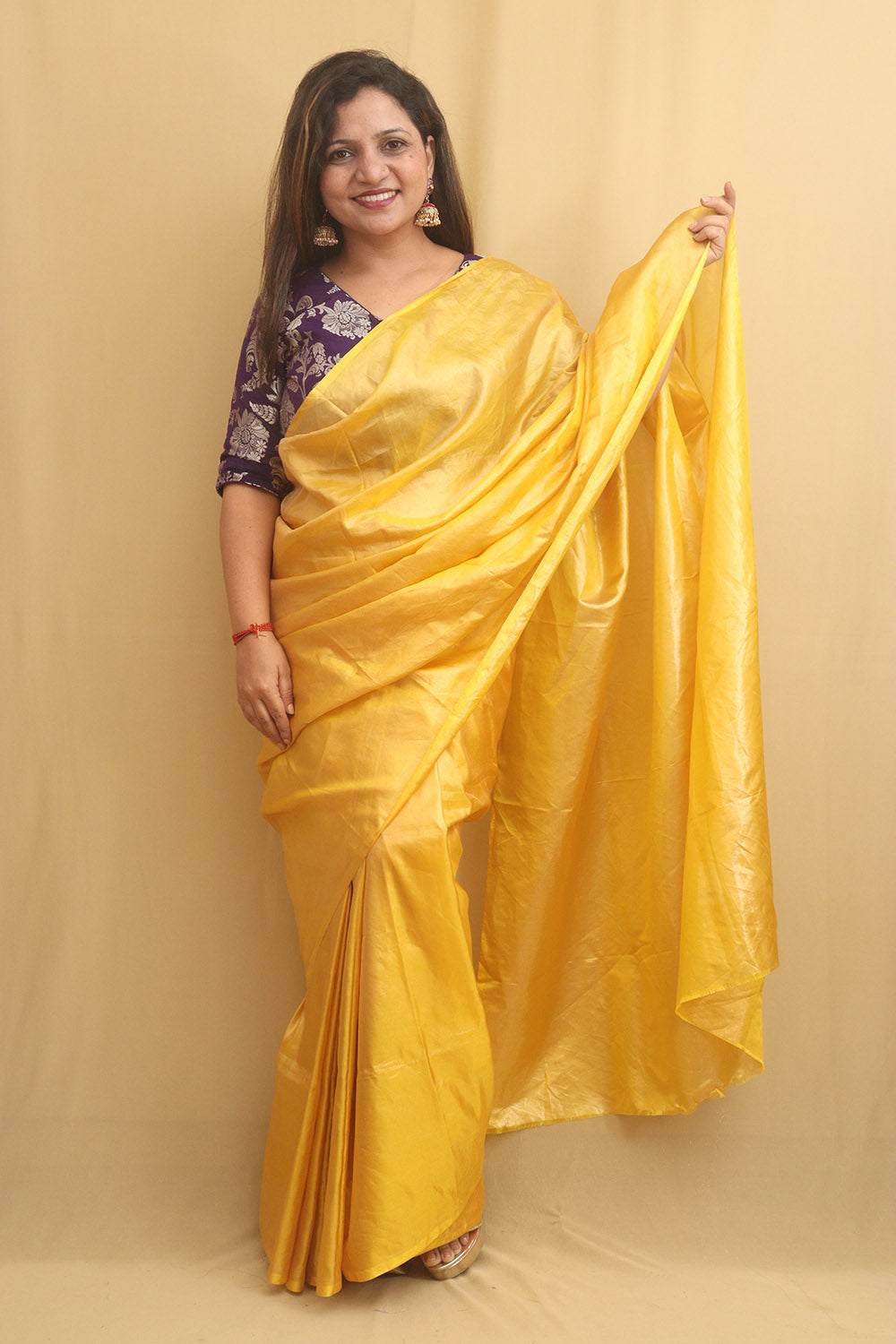 Yellow Plain Tissue Saree - Luxurion World
