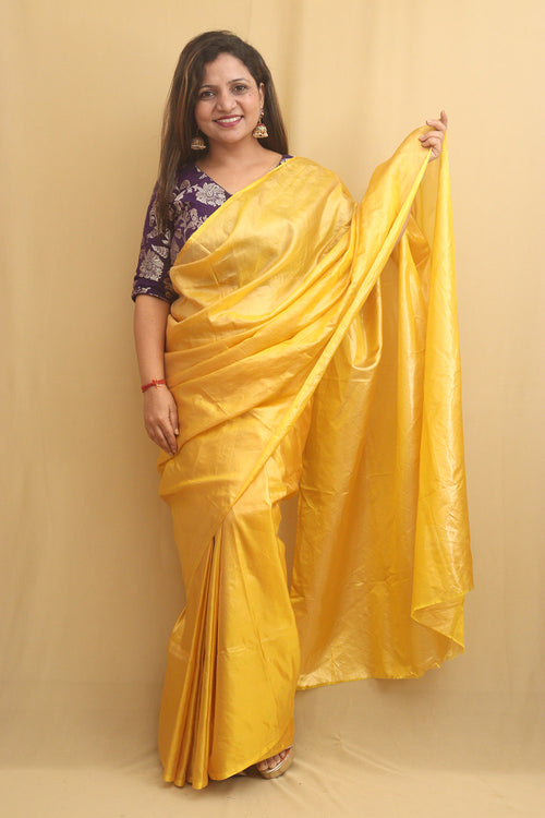 Yellow Plain Tissue Saree - Luxurion World
