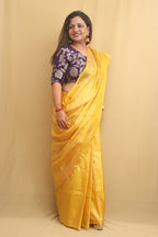 Yellow Plain Tissue Saree - Luxurion World