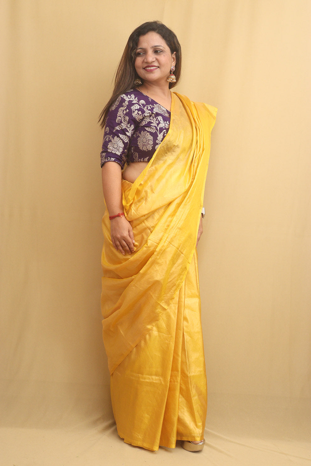 Yellow Plain Tissue Saree - Luxurion World