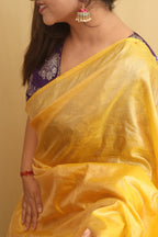Yellow Plain Tissue Saree - Luxurion World