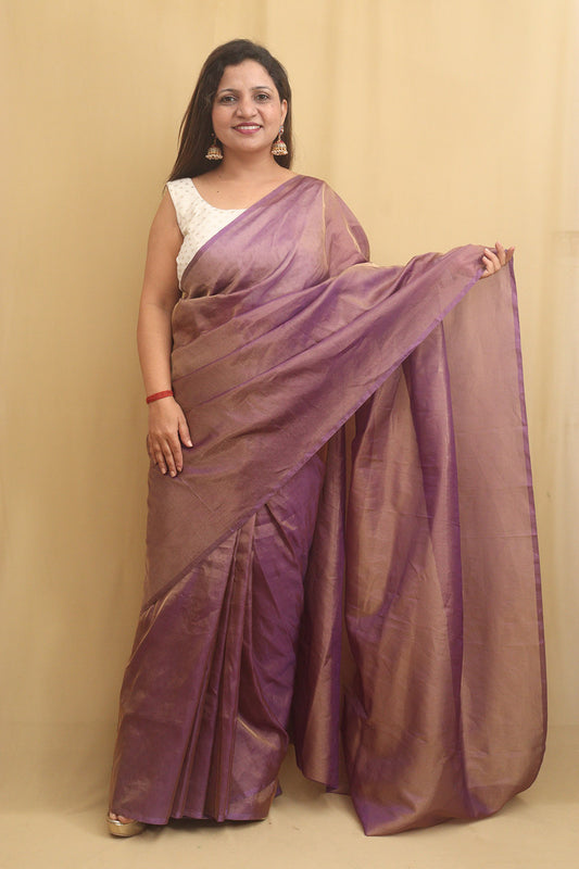 Purple Plain Tissue Saree - Luxurion World