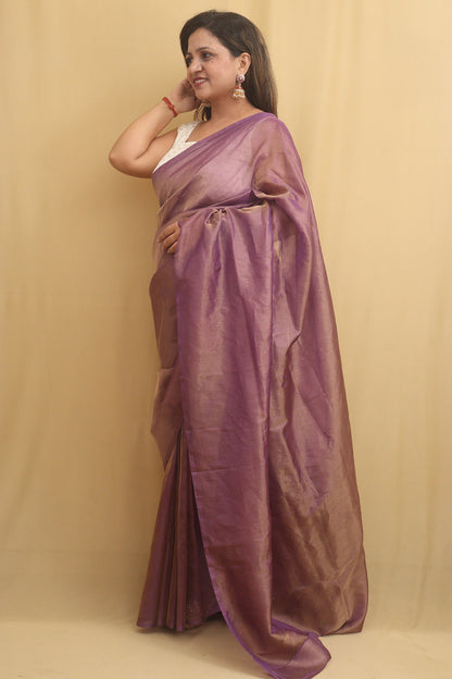 Purple Plain Tissue Saree - Luxurion World
