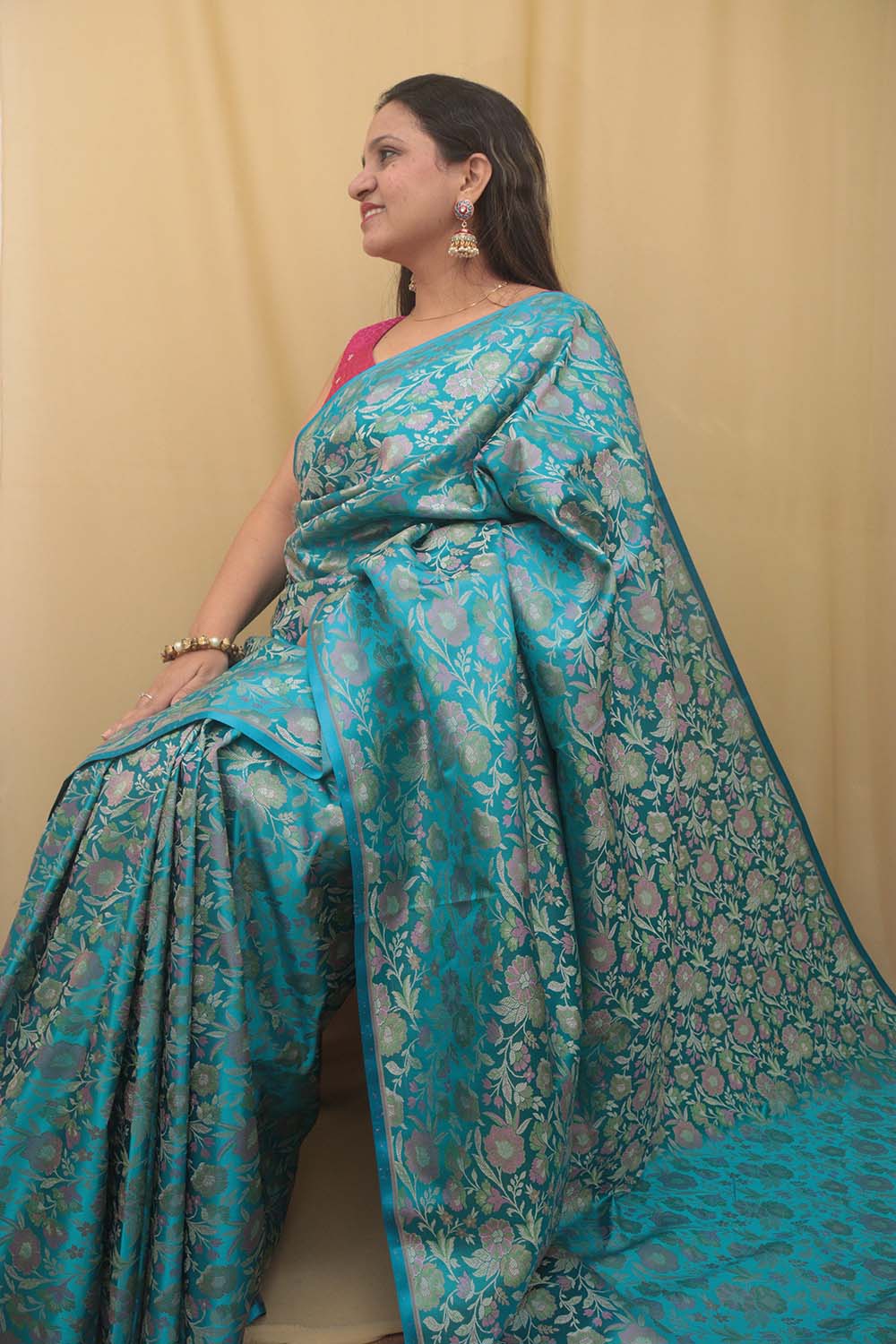 Elegant Blue Banarasi Silk Tanchui Jamawar Saree - Luxurion World