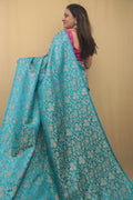 Elegant Blue Banarasi Silk Tanchui Jamawar Saree - Luxurion World