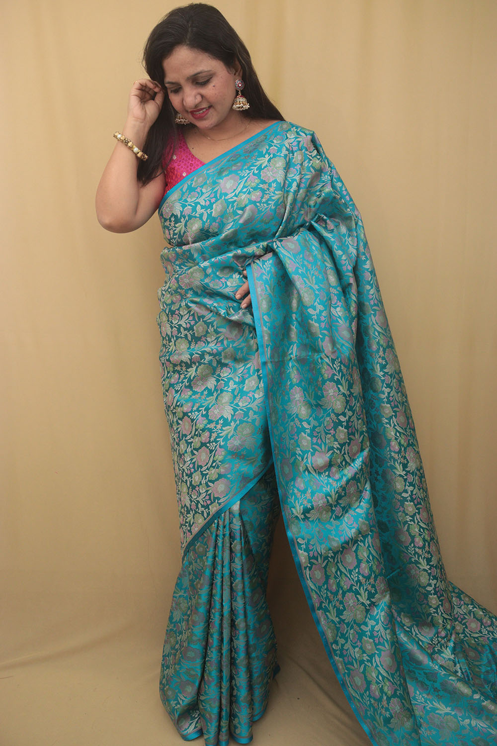 Elegant Blue Banarasi Silk Tanchui Jamawar Saree - Luxurion World