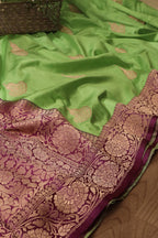 Exquisite Green Banarasi Handloom Pure Katan Silk Saree - Luxurion World