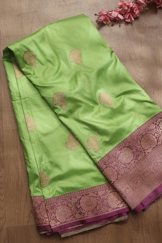 Exquisite Green Banarasi Handloom Pure Katan Silk Saree - Luxurion World