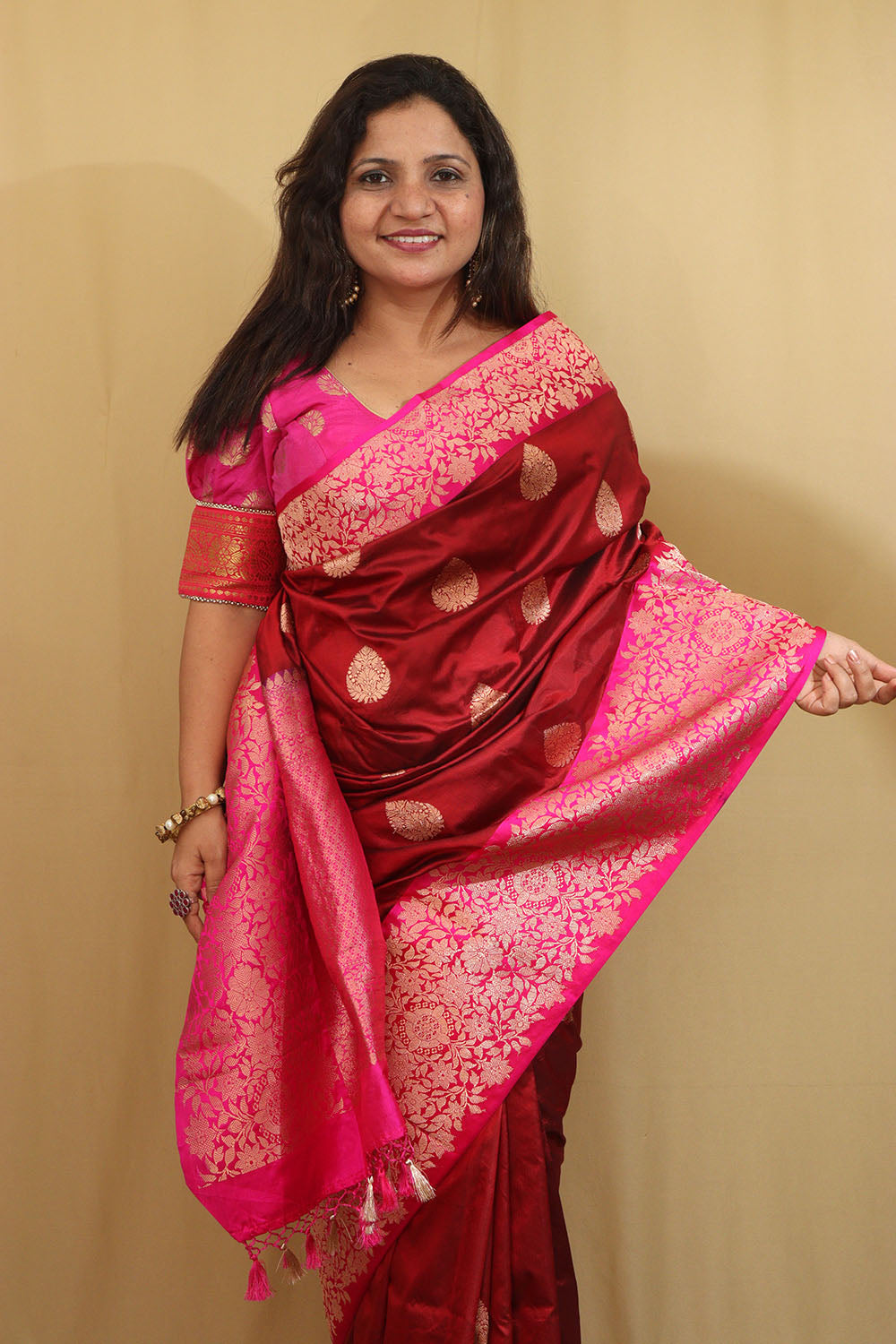 Elegant Maroon Banarasi Handloom Pure Katan Silk Saree - Luxurion World