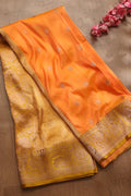 Elegant Orange Banarasi Silk Saree - Handloom Pure Katan - Luxurion World