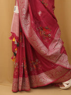 Pink Handloom Banarasi Tussar Georgette Silk Saree - Luxurion World