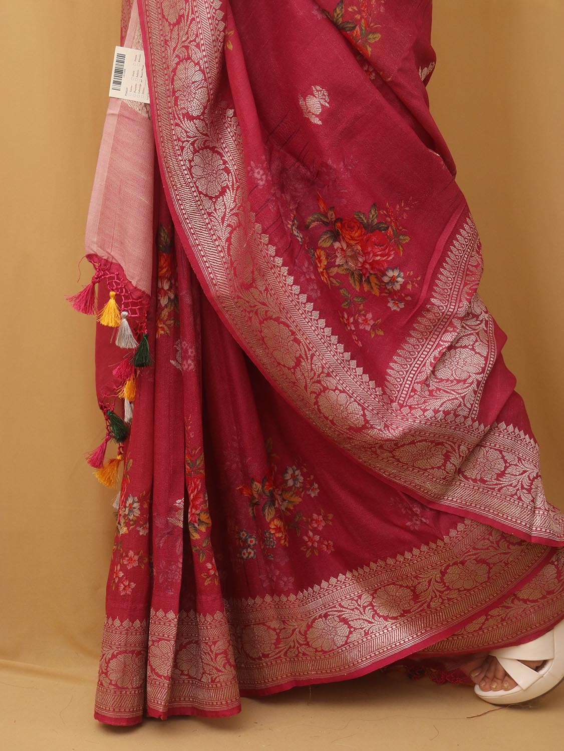 Pink Handloom Banarasi Tussar Georgette Silk Saree - Luxurion World