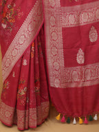 Pink Handloom Banarasi Tussar Georgette Silk Saree - Luxurion World
