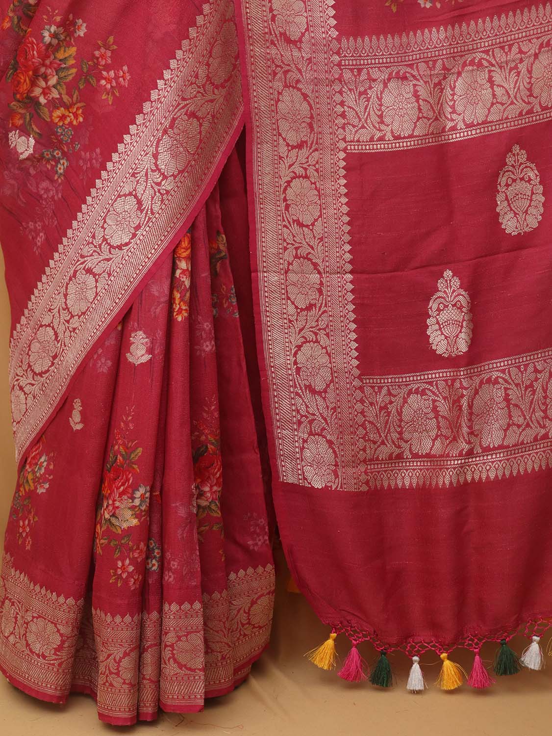 Pink Handloom Banarasi Tussar Georgette Silk Saree - Luxurion World
