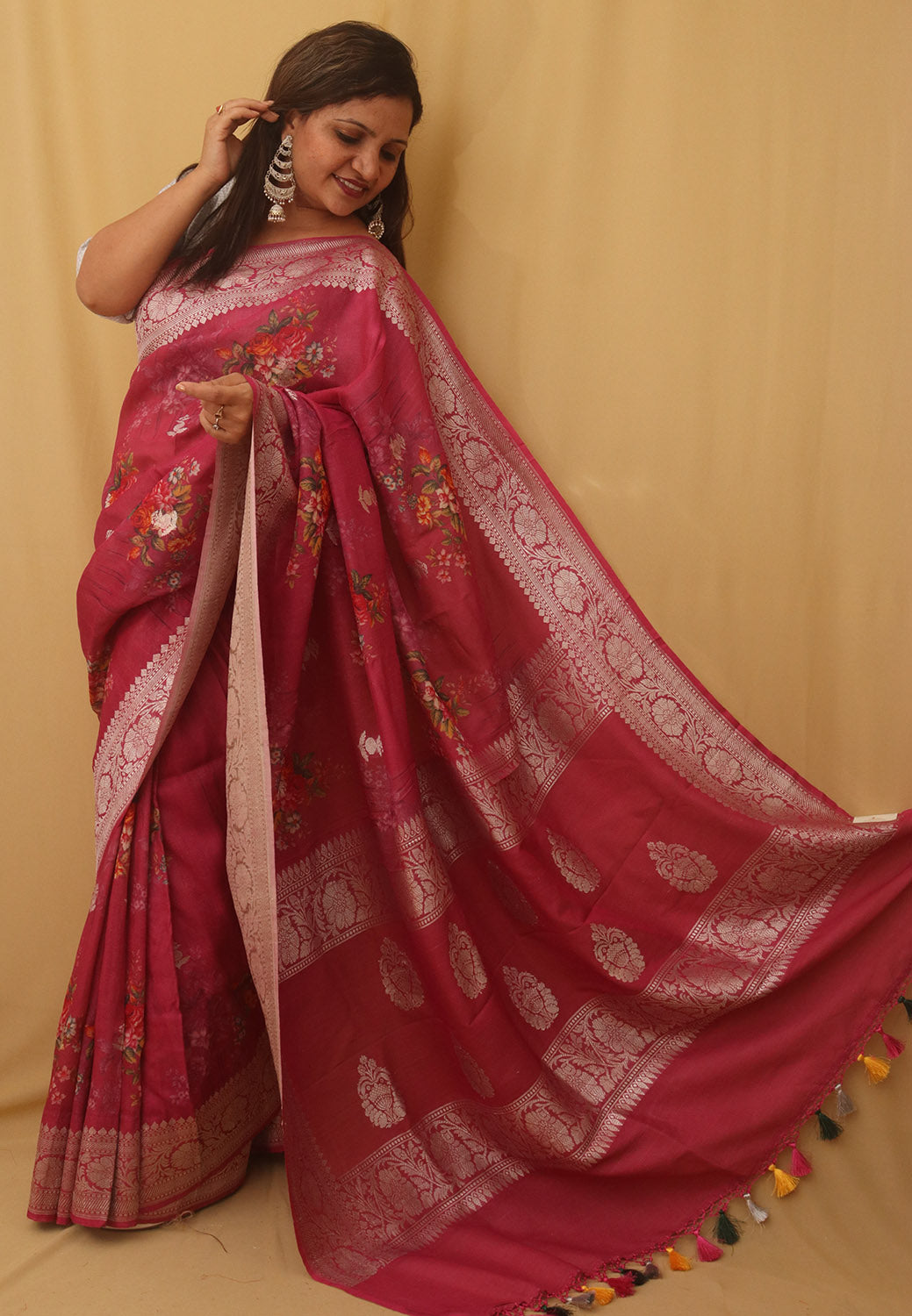 Pink Handloom Banarasi Tussar Georgette Silk Saree - Luxurion World