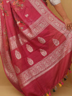 Pink Handloom Banarasi Tussar Georgette Silk Saree - Luxurion World