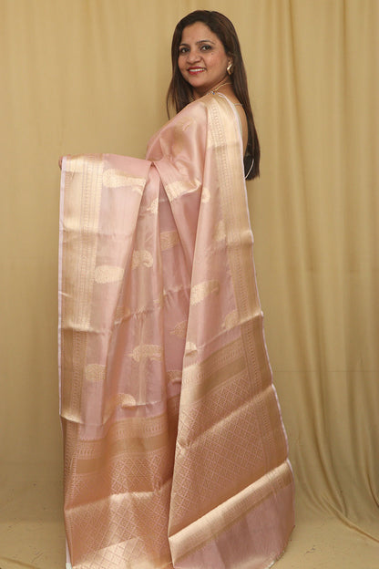 Elegant Pink Banarasi Tissue Silk Saree - Luxurion World