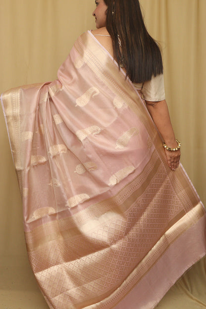 Elegant Pink Banarasi Tissue Silk Saree - Luxurion World