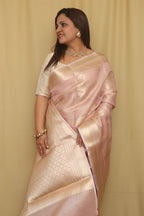 Elegant Pink Banarasi Tissue Silk Saree - Luxurion World