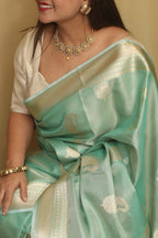 Emerald Elegance: Green Banarasi Tissue Silk Saree - Luxurion World