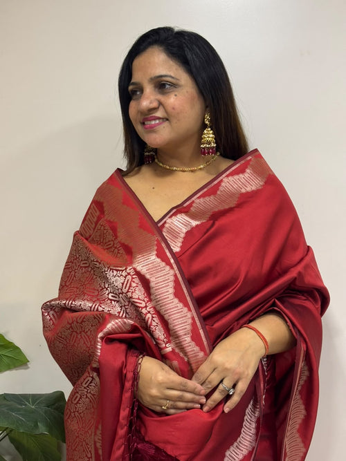 Maroon Banarasi Soft Silk Saree