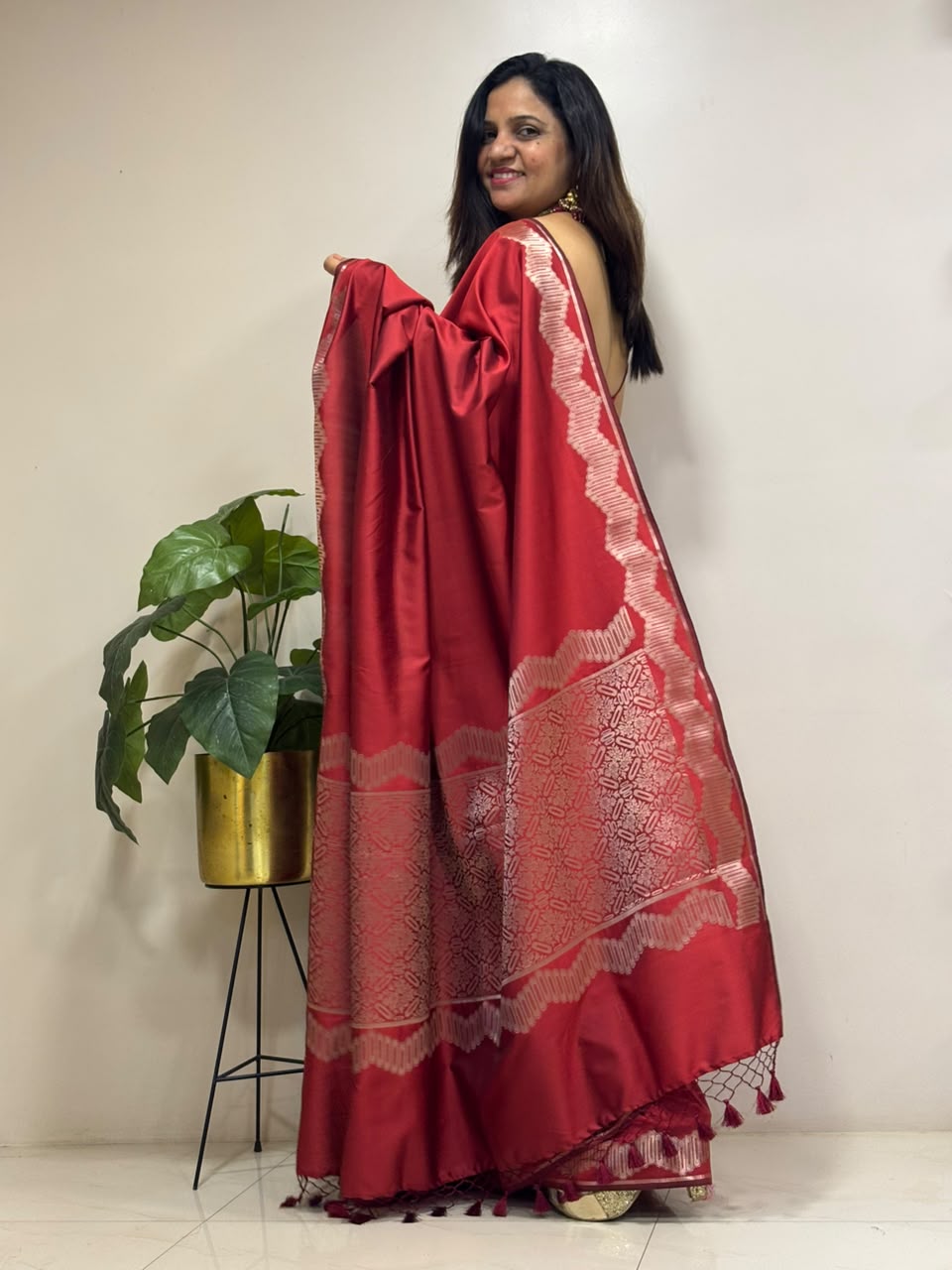 Maroon Banarasi Soft Silk Saree