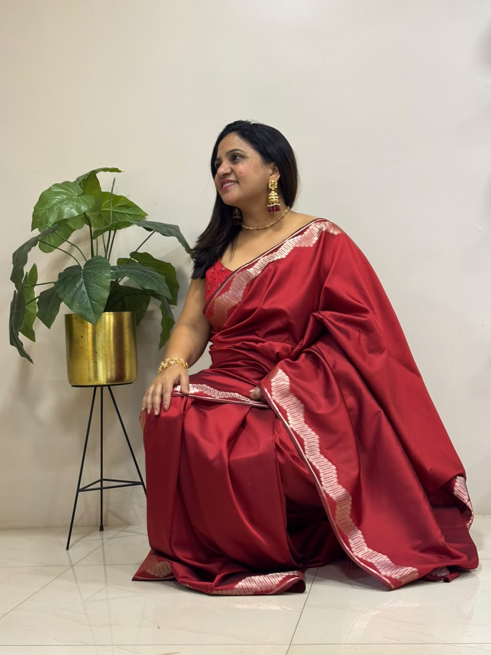 Maroon Banarasi Soft Silk Saree
