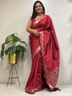 Maroon Banarasi Soft Silk Saree