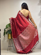 Maroon Banarasi Soft Silk Saree